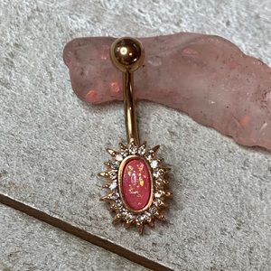 ROSE GOLD PLATED PINK SYNTH OPAL BELLY BUTTON RING 14 GAUGE NEW SURGICAL STEEL